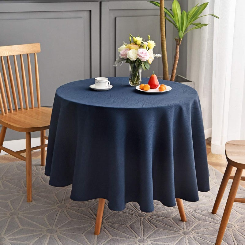 maxmill Round Jacquard Tablecloths Swirl Pattern Spillproof Wrinkle Free Heavy Weight Soft Table Cloth for Circular Table Cover of Buffet Banquet Parties Holiday Dinner Round 90 Inch Navy Blue - Image 1